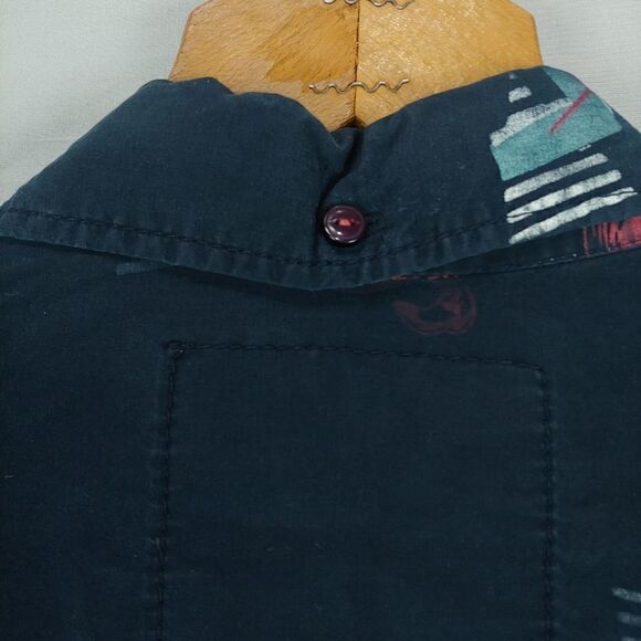 Broken Threads Button Down Blue Vtg Art Deco Pink Flamingo Shirt Med - Picture 6 of 8